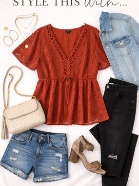 Torrid Lace Babydoll Top | Rust/Burnt Orange | Size 1 (1X)